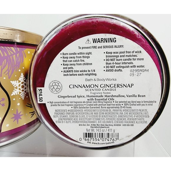 2 CINNAMON GINGERSNAP Bath & Body Works 3 Wick Scented Candle 14.5oz NEW - Picture 9 of 10